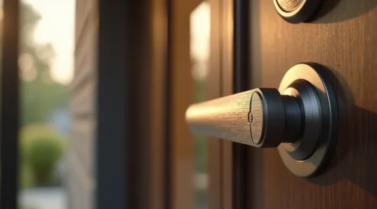 Porte d'entrée moderne élégante avec poignée contemporaine et finitions soignées
